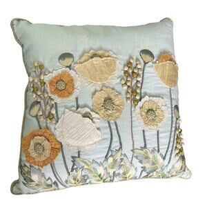 McKenzie-Childs Square Pillow 3D Sunflowers Linen Silk Seafoam Floral 18” x 18”